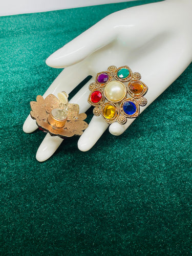 Rainbow Rhinestone Clip On Earrings with Faux Pearl Center